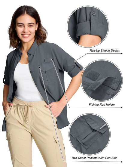 Chemise Femme de Randonnée KEFITEVD – Séchage Rapide, Respirante & Anti-UV – Manches Longues Modulables - BLACKBEARD OUTDOOR INDUSTRIES