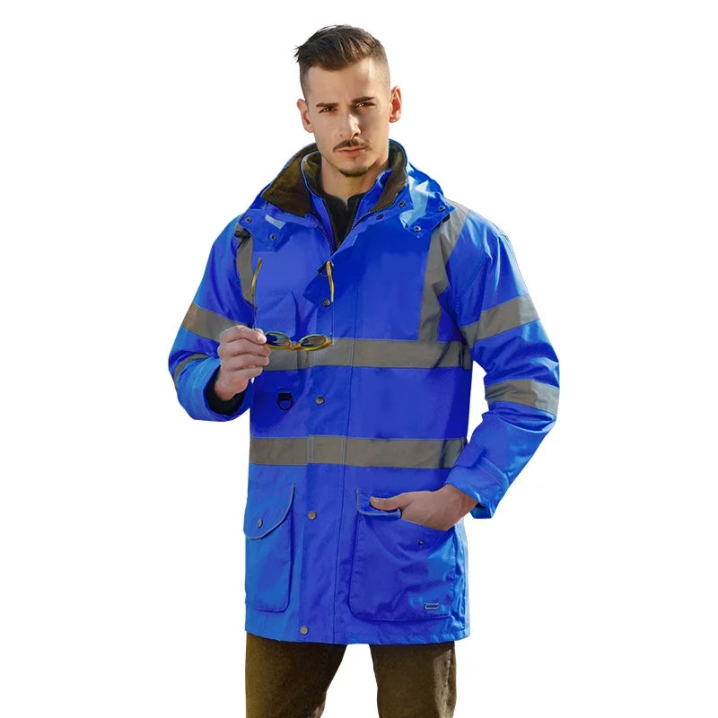 Veste de Sécurité Haute Visibilité EN471 ANSI/SEA 107 7-en-1 - Parka Imperméable et Coupe-Vent, Vêtement de Travail Réfléchissant, Manteau de Pluie Chaud et Résistant - BLACKBEARD OUTDOOR INDUSTRIES