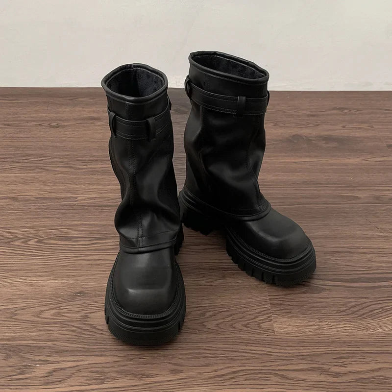 Bottes motardes femme mi-mollet à boucle