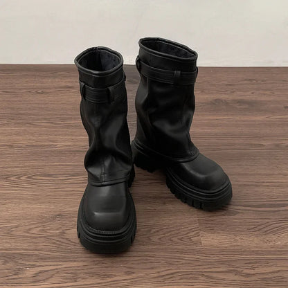 Bottes motardes femme mi-mollet à boucle