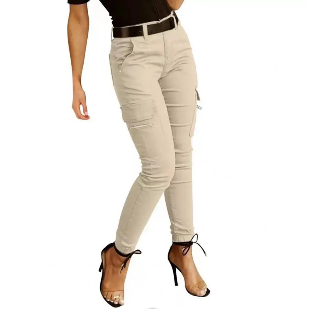 Pantalon Cargo Femme Multi-Poches Coton – Taille Mi-Haute, Coupe Slim, 5 Coloris