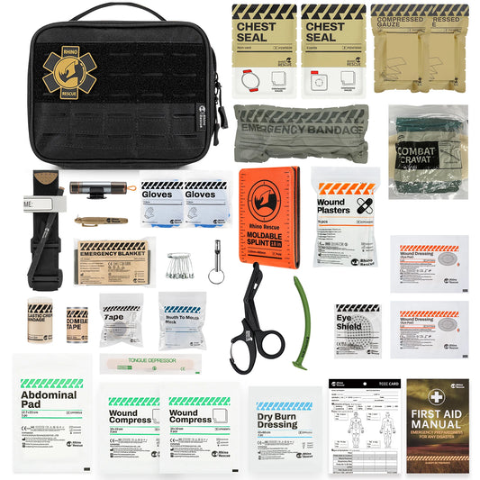 RHINO RESCUE Kit Trauma Véhicule – Garrot, Poche MOLLE & Premiers Secours Professionnels