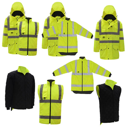 Veste de Sécurité Haute Visibilité EN471 ANSI/SEA 107 7-en-1 - Parka Imperméable et Coupe-Vent, Vêtement de Travail Réfléchissant, Manteau de Pluie Chaud et Résistant - BLACKBEARD OUTDOOR INDUSTRIES
