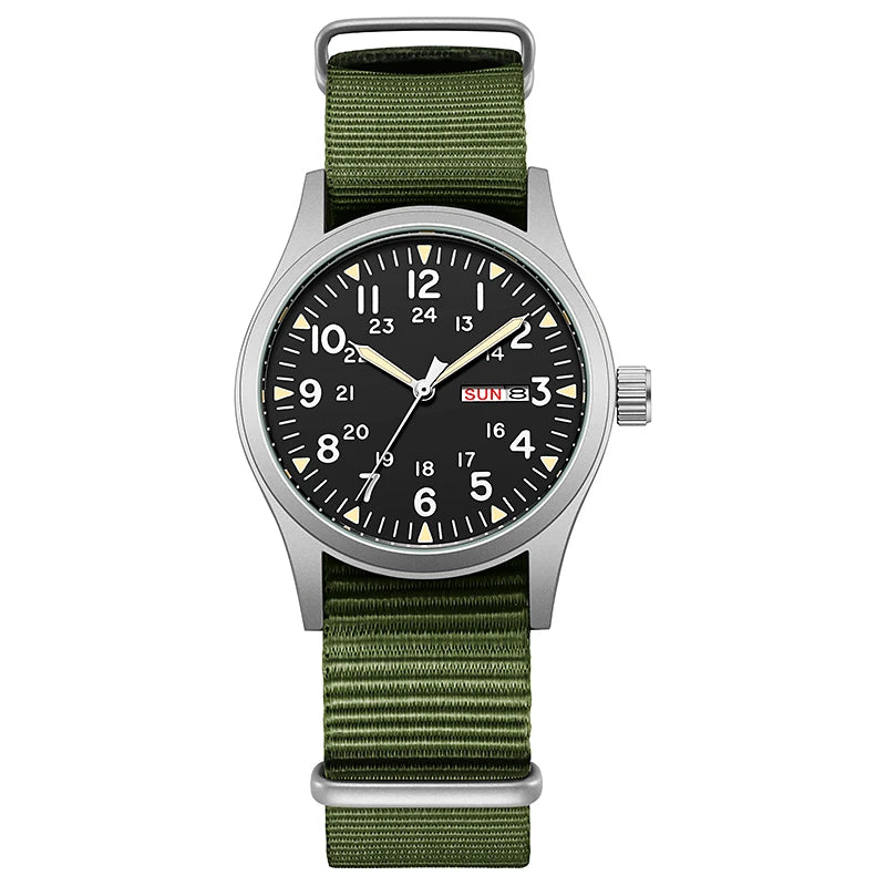 Montre de terrain K7105 – 38 mm, bracelet nylon et aiguilles lumineuses