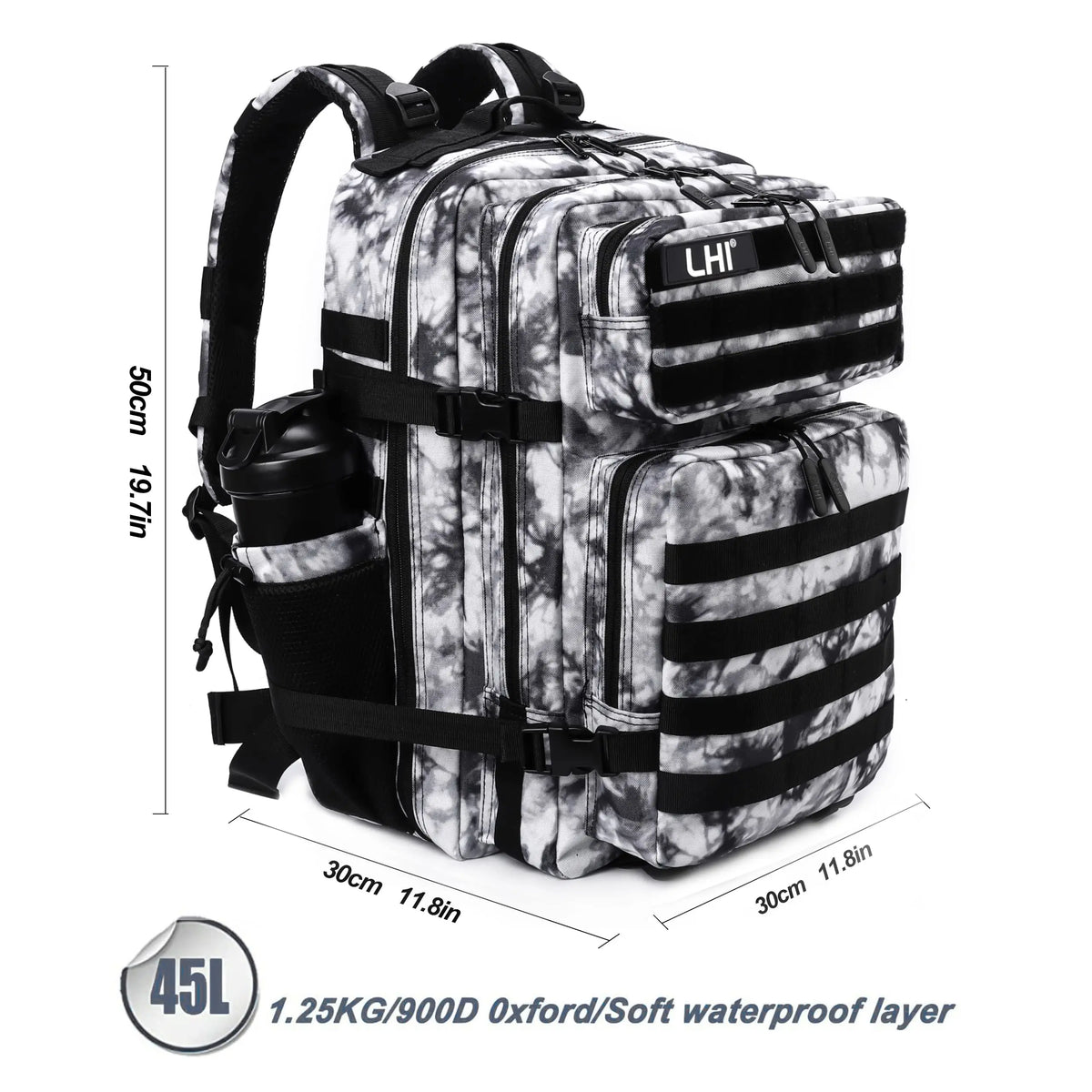 Sac à dos tactique 45 L avec système MOLLE et compartiment PC