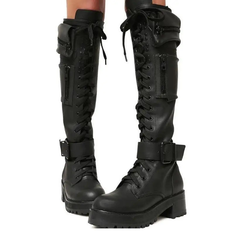 Bottes mi-mollet femme à talon carré et plateforme