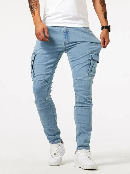 Jeans Cargo Homme Élastique 2025 – Denim Stonewashed, Multi Poches, Style Hip-Hop Casual - BLACKBEARD OUTDOOR INDUSTRIES