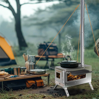 Poêle à Bois Portable Hot Tent – Inox, 7 Tuyaux Cheminée, Chauffage & Cuisson Outdoor