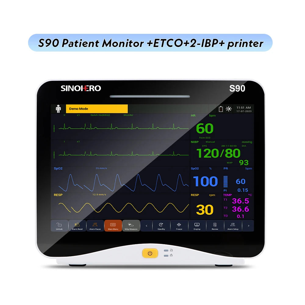 Moniteur Patient Multiparamétrique 12.1" Sinohero S90C – ECG, SpO2, NIBP, RESP, TEMP, IBP, EtCO2
