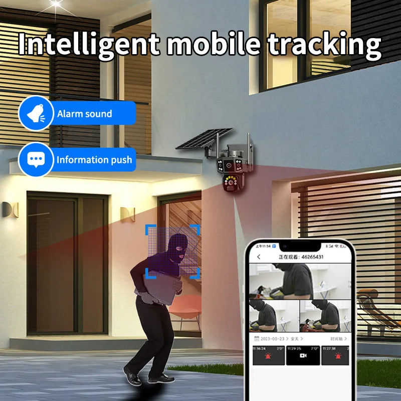 Caméra de Surveillance Extérieure Solaire 4G / WiFi – 8MP Ultra HD | Vision Nocturne Couleur | Détection de Mouvement AI | Audio Bidirectionnel | Étanche IP66 | Double Objectif Ma boutique