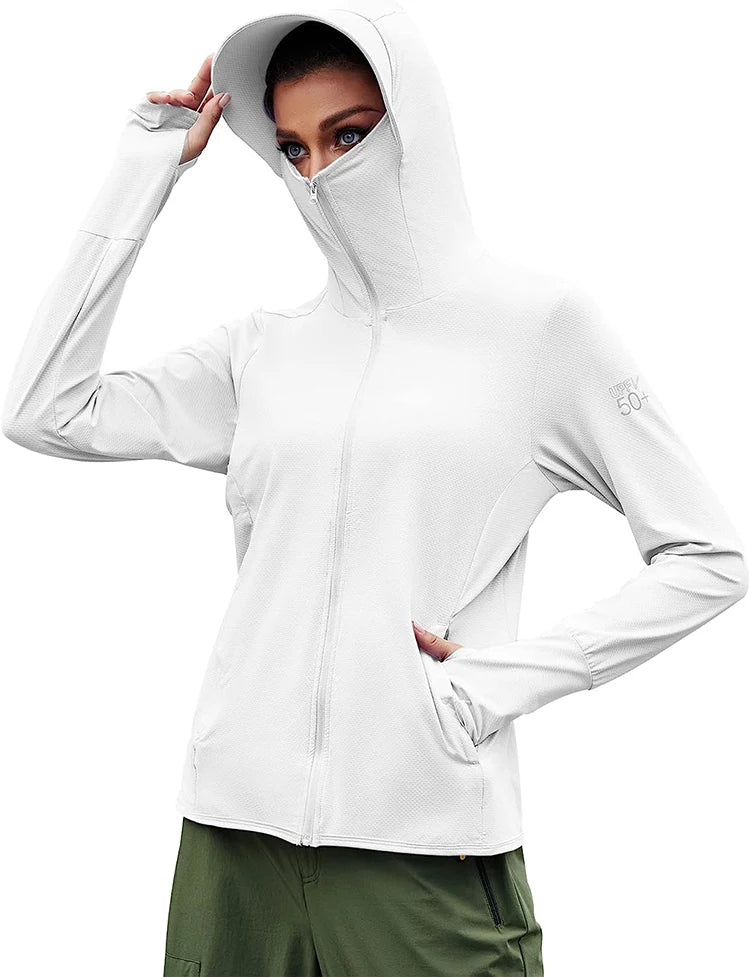 Veste Cyclisme Femme UPF 50+ – Hoodie Anti-UV Manches Longues avec Poches | TRVLWEGO