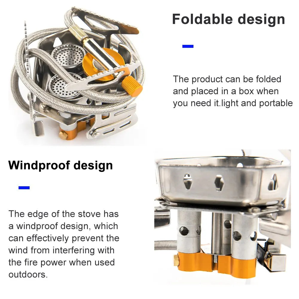 Widesea Réchaud Camping Gaz 3500W – Brûleur Portable Pliable Inox | Randonnée, Bivouac, Outdoor