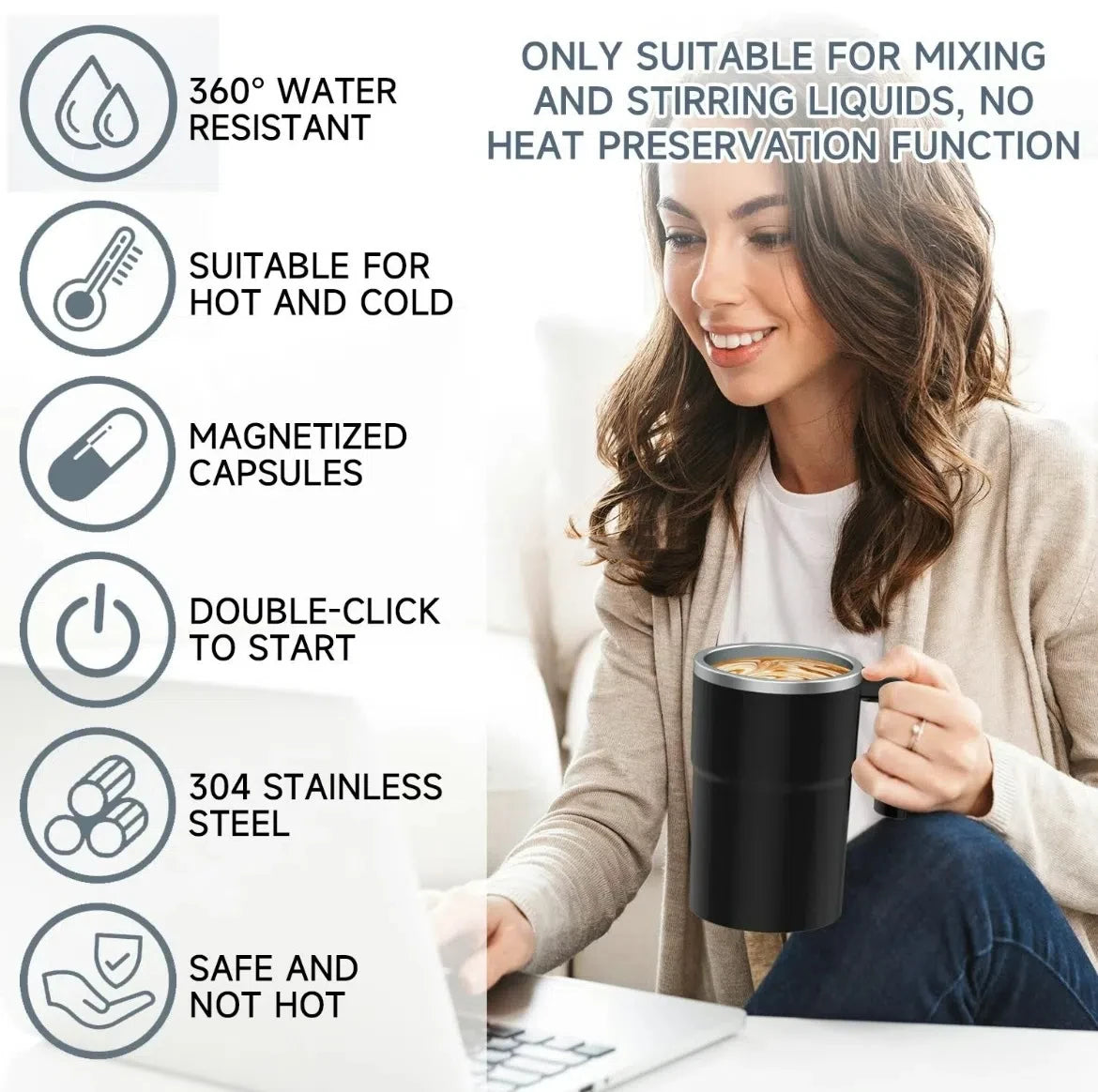 380ML Mini Electric Coffee Self Mixing Mug IP67 Waterproof Food Safe Coffee Mug USB Rechargeable Automatic Magnetic Cup For Tea BLACKBEARD OUTDOOR INDUSTRIES