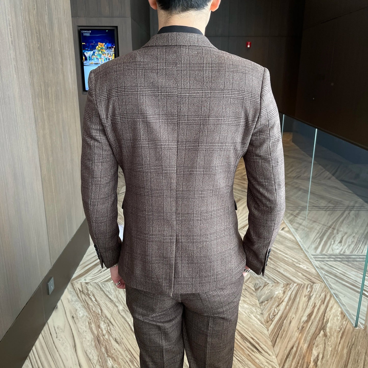 Costume 3 Pièces Homme Style Britannique Coréen Haut de Gamme à Carreaux Modifiés - Costume Élégant Business Casual avec Gilet et Pantalon BLACKBEARD OUTDOOR INDUSTRIES