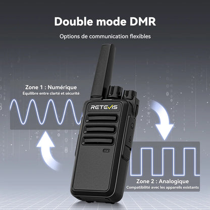Talkie-Walkie Numérique Retevis RT668D – PMR446 Sans Licence, DMR Dual Mode, 256 Canaux, Portée 3 km – Hôtel, Sécurité, Entrepôt