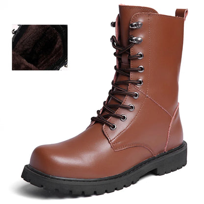 Boots Homme Cuir Véritable Fourrées – Mi-Mollet Lacets Hiver Outdoor