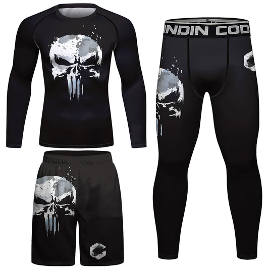 Ensemble T-shirt et Pantalon MMA Jiu Jitsu Skull pour Homme – Rashguard BJJ, Grappling Brésilien, Shorts MMA, Vêtements de Gym, Gi de Boxe, Maillots Muay Thai - BLACKBEARD OUTDOOR INDUSTRIES