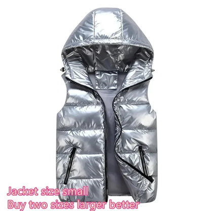 Gilet sans manches matelassé brillant à capuche
