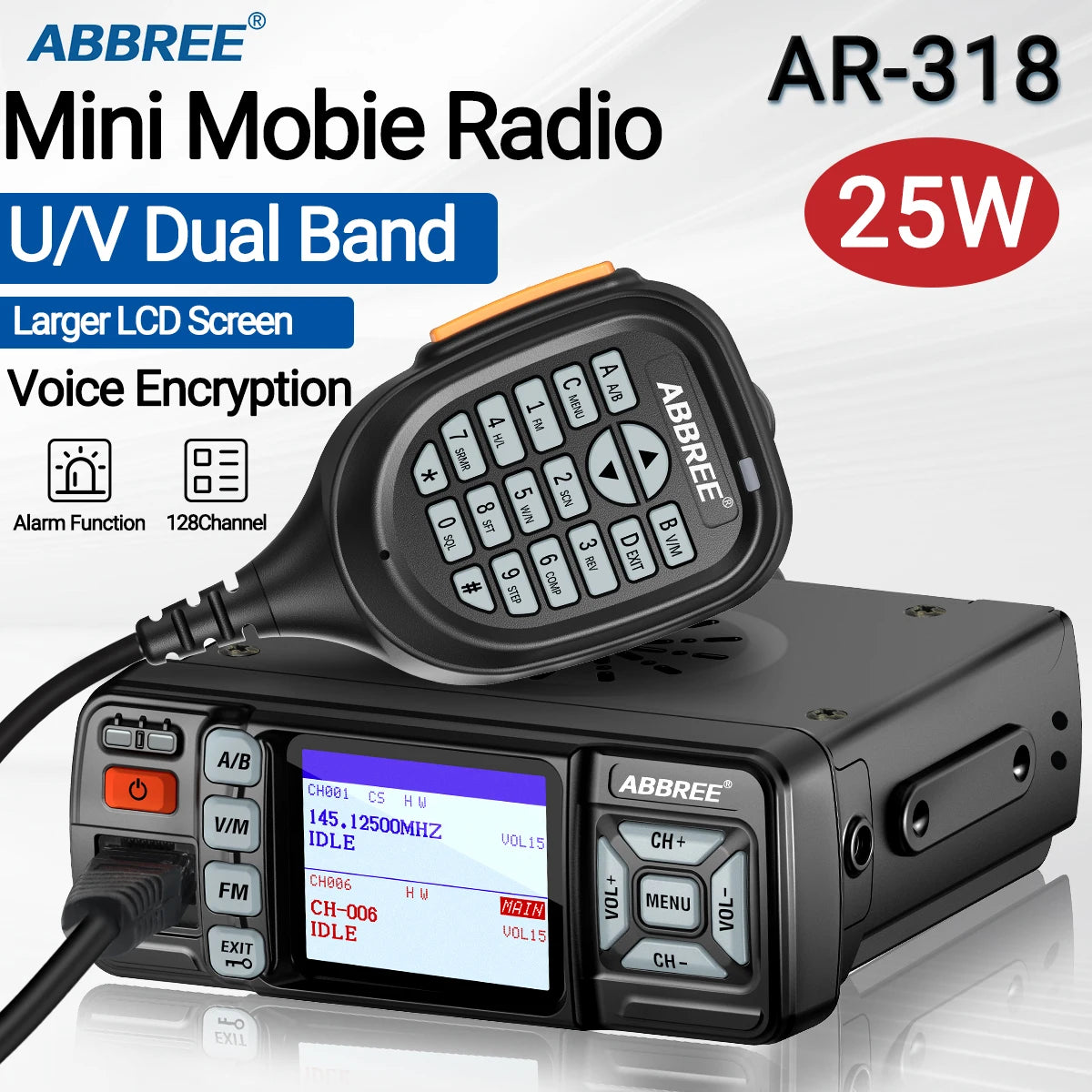 ABBREE AR-318 / AR-218 – Radio Mobile Portable VHF/UHF Double Bande 25W 128 Canaux - BLACKBEARD OUTDOOR INDUSTRIES