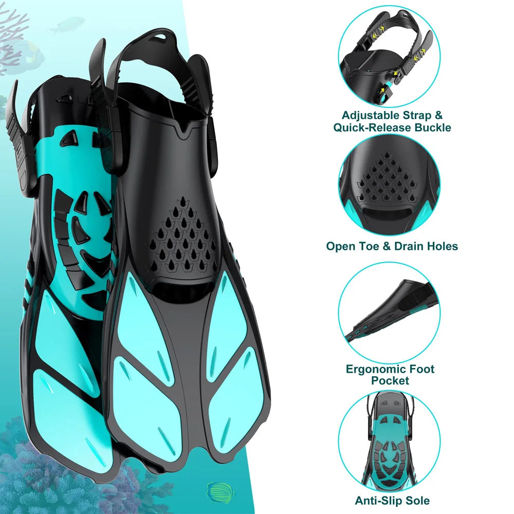 Palmes de Plongée Réglables Adulte – Fins Courtes en Silicone Ouvertes au Talon, Natation, Snorkeling, Voyage - BLACKBEARD OUTDOOR INDUSTRIES