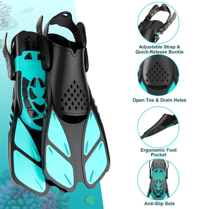 Palmes de Plongée Réglables Adulte – Fins Courtes en Silicone Ouvertes au Talon, Natation, Snorkeling, Voyage - BLACKBEARD OUTDOOR INDUSTRIES