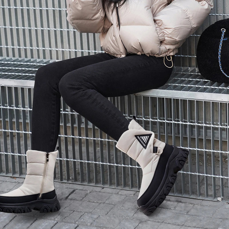 Bottes de neige femme mi-mollet doublées en flanelle