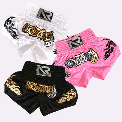 Short Muay Thai Brodé – MMA Kickboxing – Satin Polyester – Homme Femme Enfant - BLACKBEARD OUTDOOR INDUSTRIES