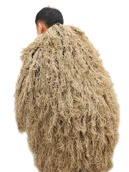 Cape Ghillie Camouflage Tricotée Main 80x90 cm – Chapeau et Poncho de Chasse Mixte