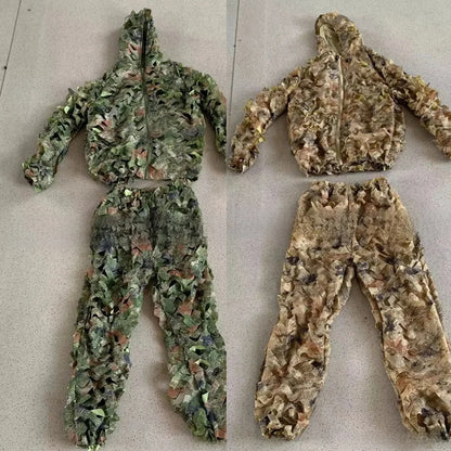 Combinaison Ghillie 3D Feuilles – Veste + Pantalon, Polyester Mesh, Chasse Airsoft Woodland