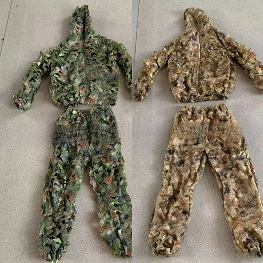 Combinaison Ghillie 3D Feuilles – Veste + Pantalon, Polyester Mesh, Chasse Airsoft Woodland