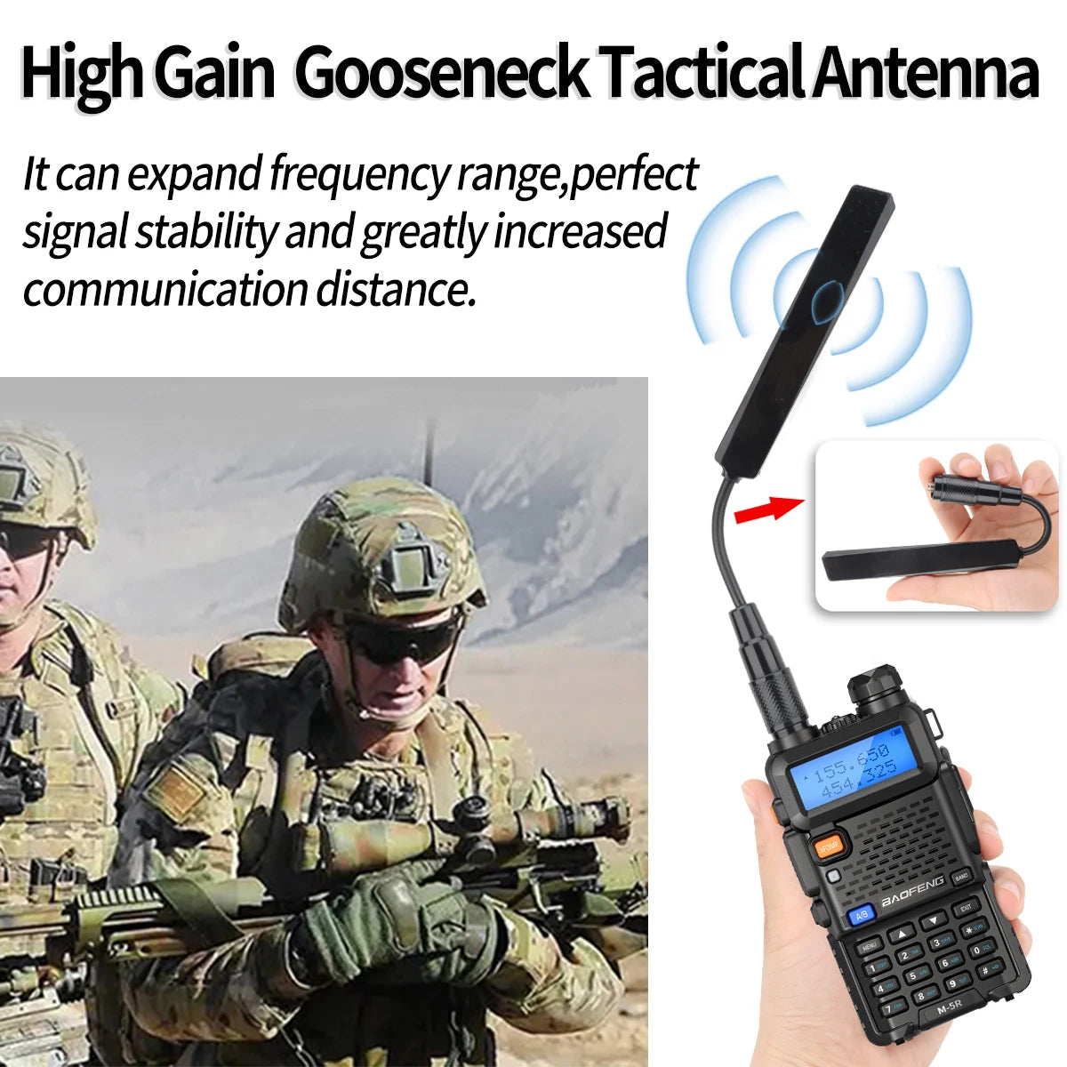 Antenne Tactique Gooseneck ABBREE AR-188 SMA-Femelle VHF/UHF – Baofeng & Quansheng