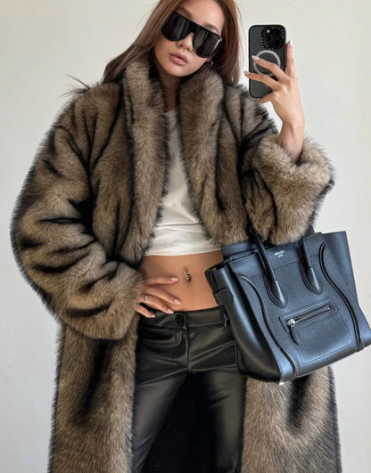 Manteau long en fausse fourrure femme, style renard