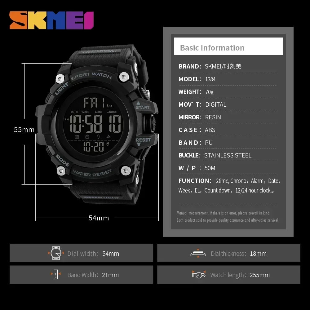 Montre Digitale Sport Homme SKMEI 1384 – Résistante et Multifonction - BLACKBEARD OUTDOOR INDUSTRIES