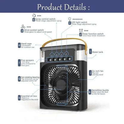 Ventilateur 3-en-1 avec Humidificateur & Veilleuse LED – Portable USB 600ml