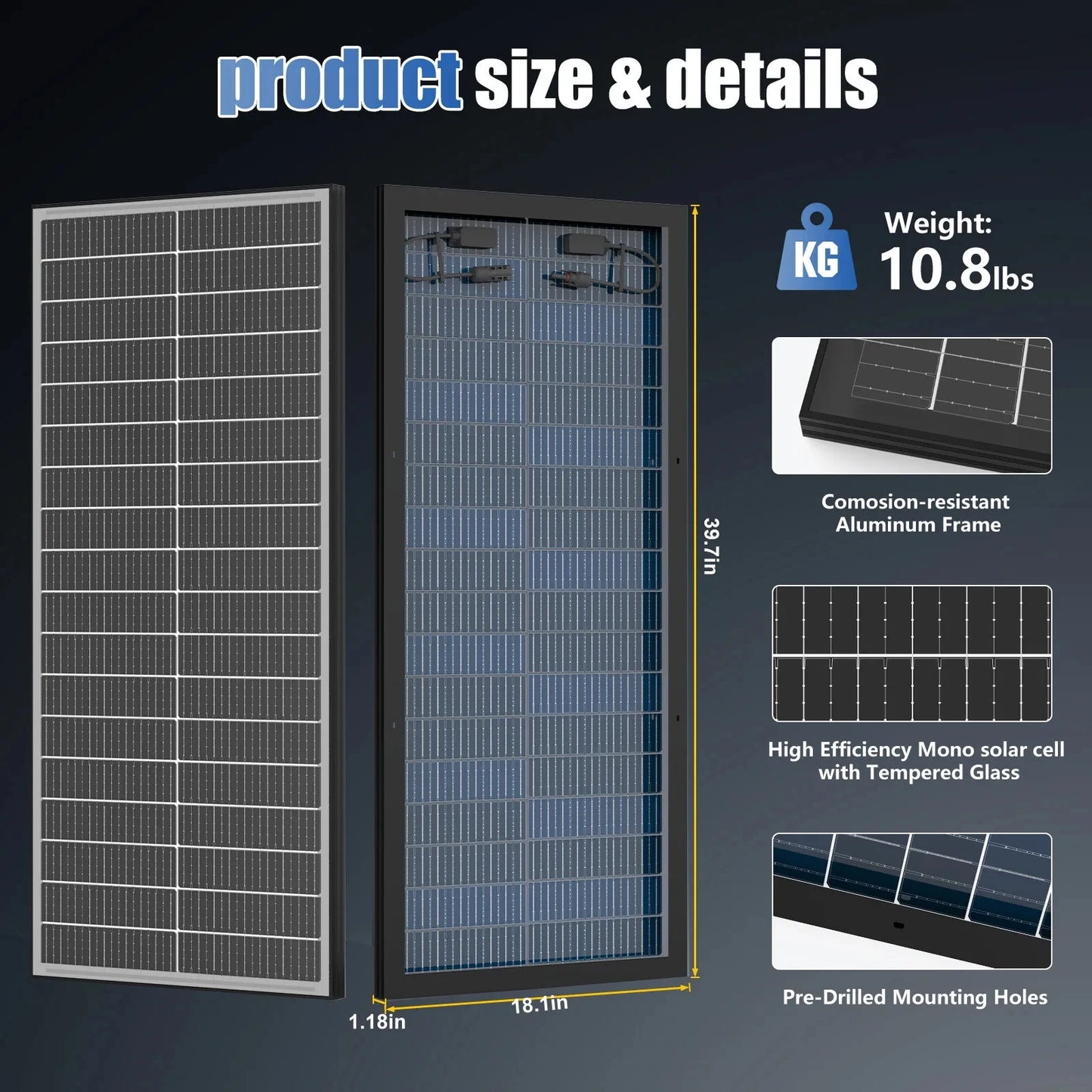 Panneaux solaires monocrystallins 400W RVPOZWER à double face, 25,5% rendement avec cellules 18BB pour toiture résidentielle - BLACKBEARD OUTDOOR INDUSTRIES