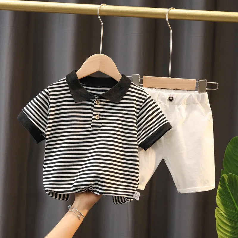ensemble pour bébé chemise à manche courtes rayées et short uni Ma boutique
