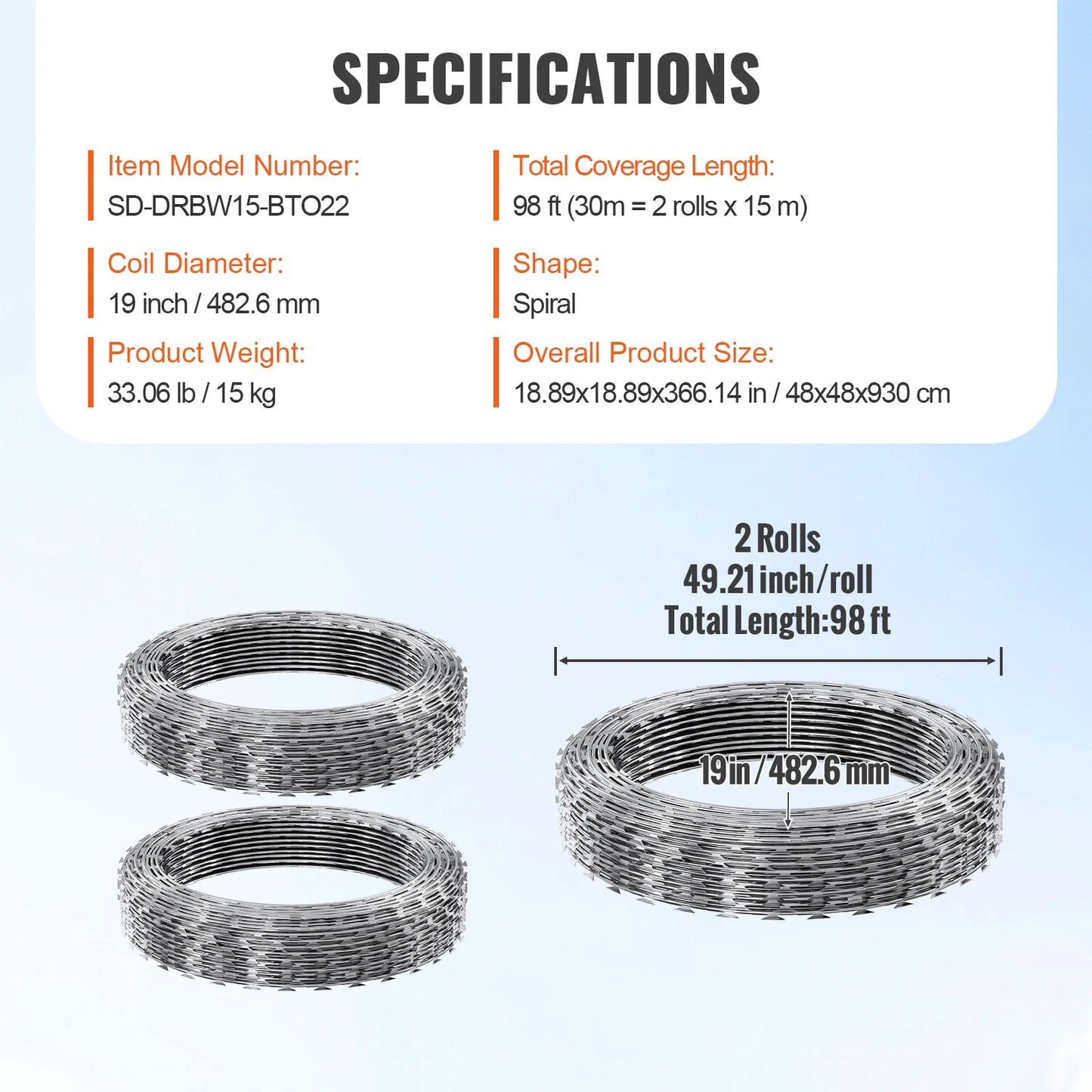 VEVOR Razor Wire – Rouleaux de Fil Barbelé Lames Doubles Spirales Galvanisé pour Clôture et Sécurité Extérieure - BLACKBEARD OUTDOOR INDUSTRIES