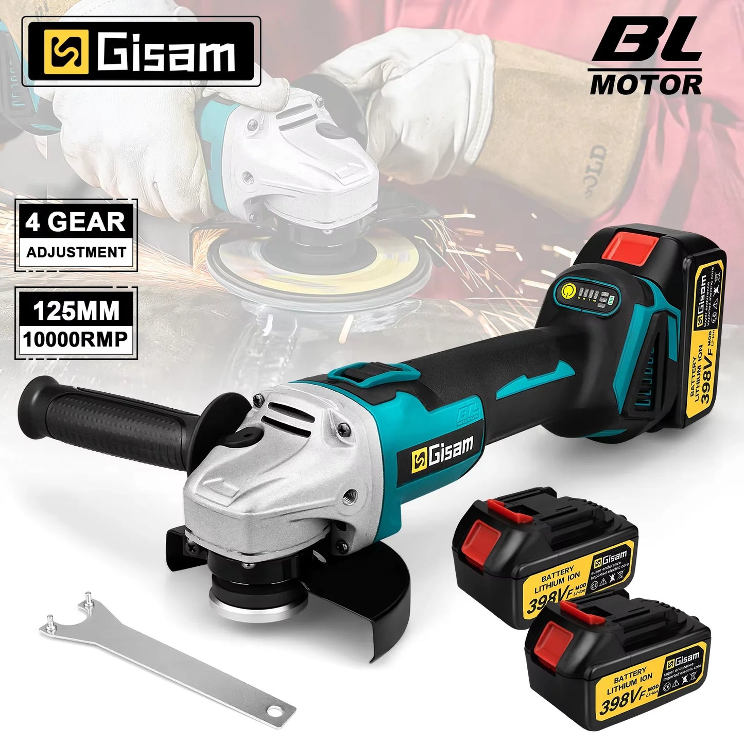 Meuleuse d’Angle Électrique Brushless 125 mm Gisam – Vitesse Variable – Compatible Batterie Makita 18V - BLACKBEARD OUTDOOR INDUSTRIES