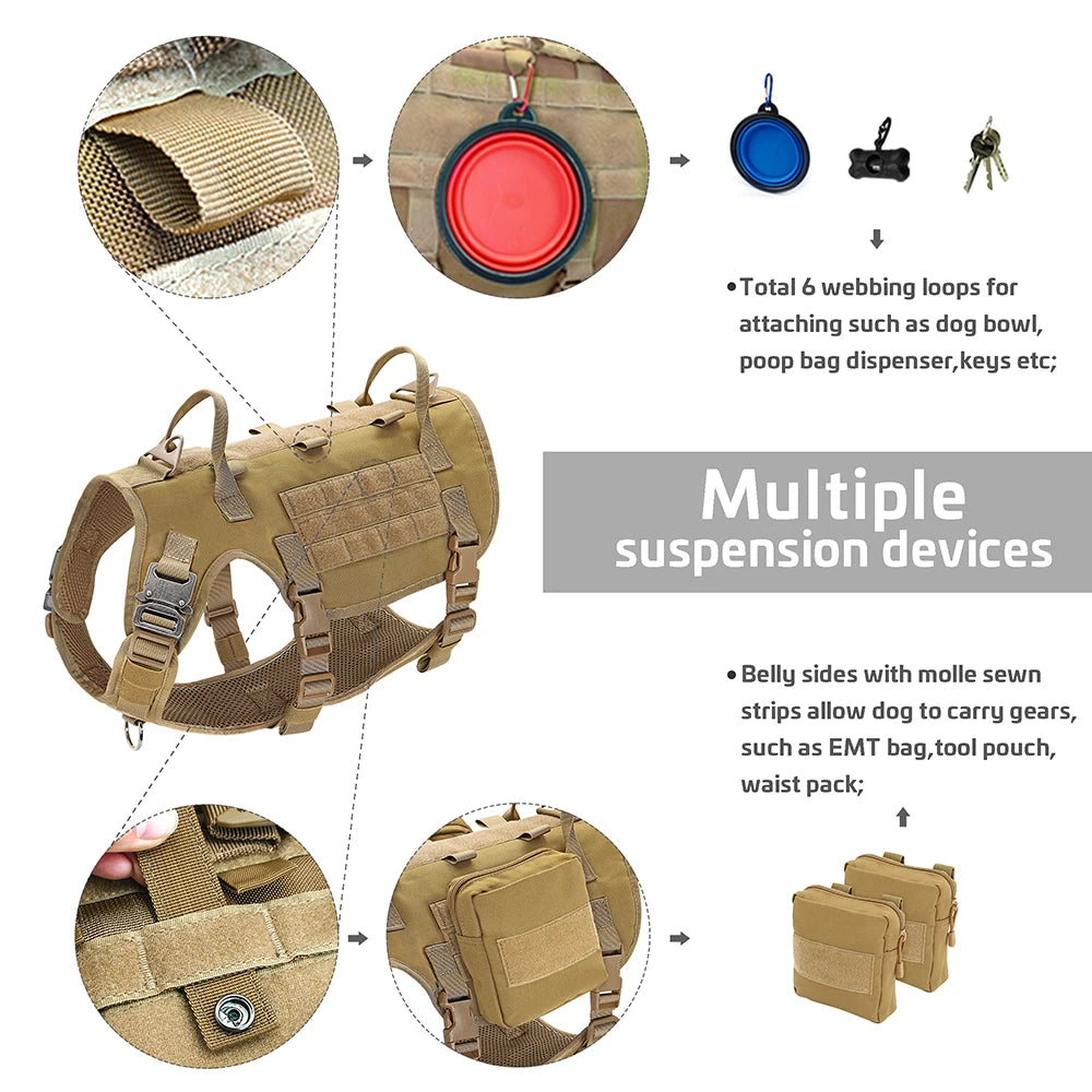 Harnais Tactique Grand Chien – Kit Complet Collier + Laisse + Poches MOLLE
