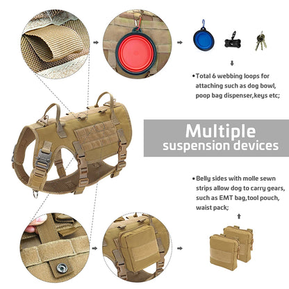 Harnais Tactique Grand Chien – Kit Complet Collier + Laisse + Poches MOLLE