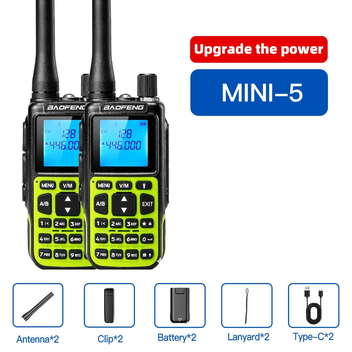 Talkie-Walkie Baofeng MINI-5 – Programmation Bluetooth, 999 Canaux, USB-C, Double PTT