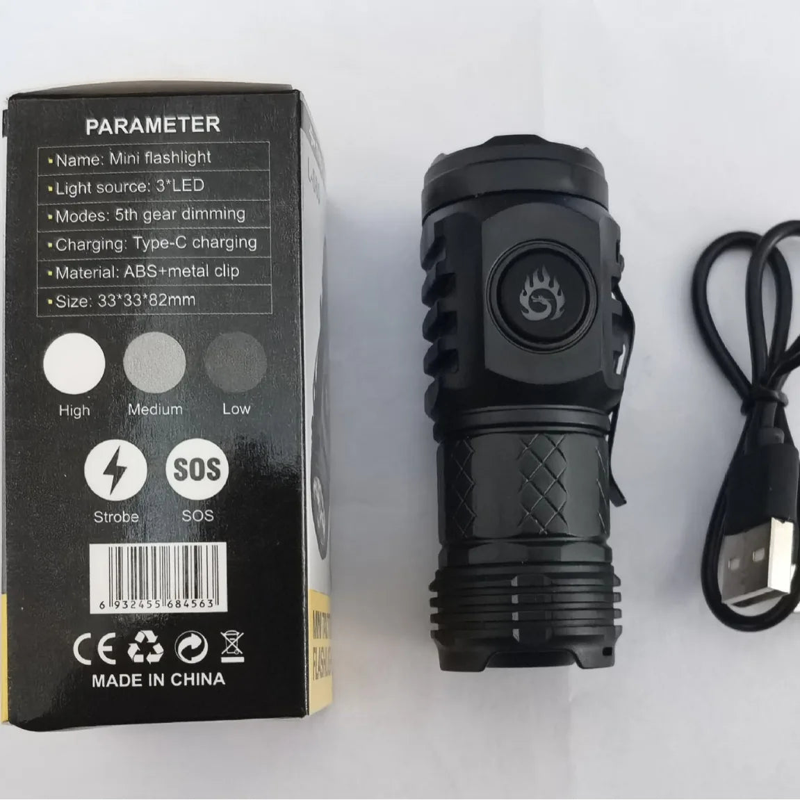 Mini lampe torche tactique rechargeable Type-C, 800 lumens