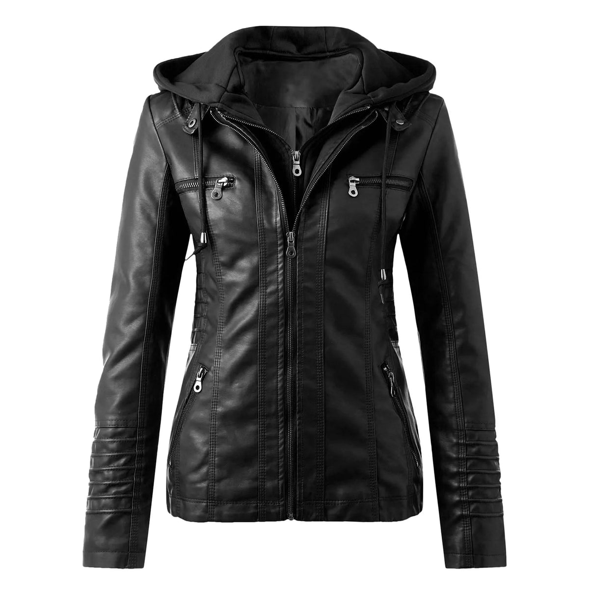 Veste femme effet cuir à capuche – Style biker zippé