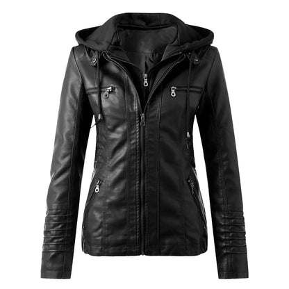 Veste femme effet cuir à capuche – Style biker zippé