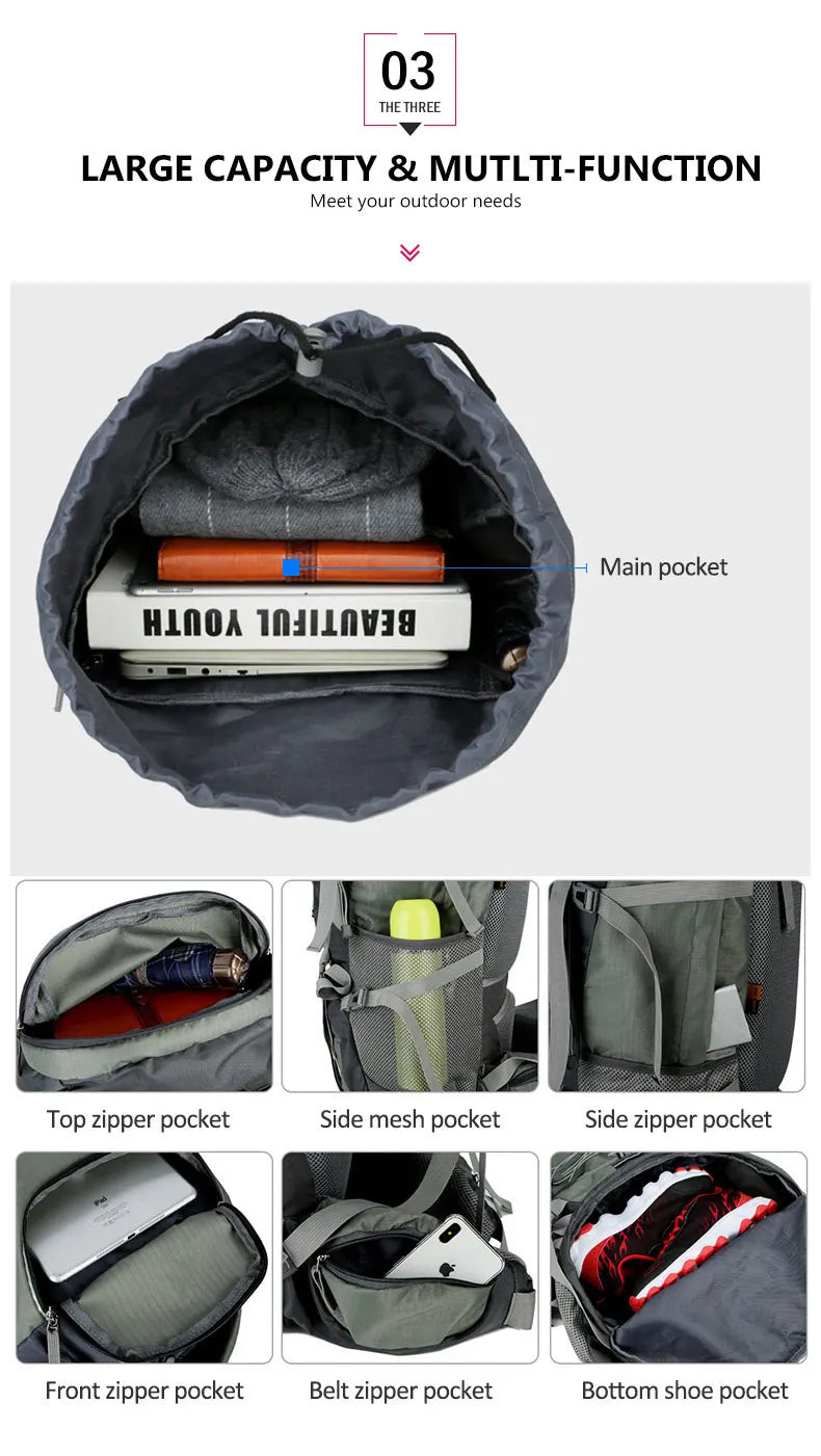 Sac à Dos de Camping 75L - Avec Housse de Pluie - Randonnée, Escalade, Trekking - Unisexe - BLACKBEARD OUTDOOR INDUSTRIES