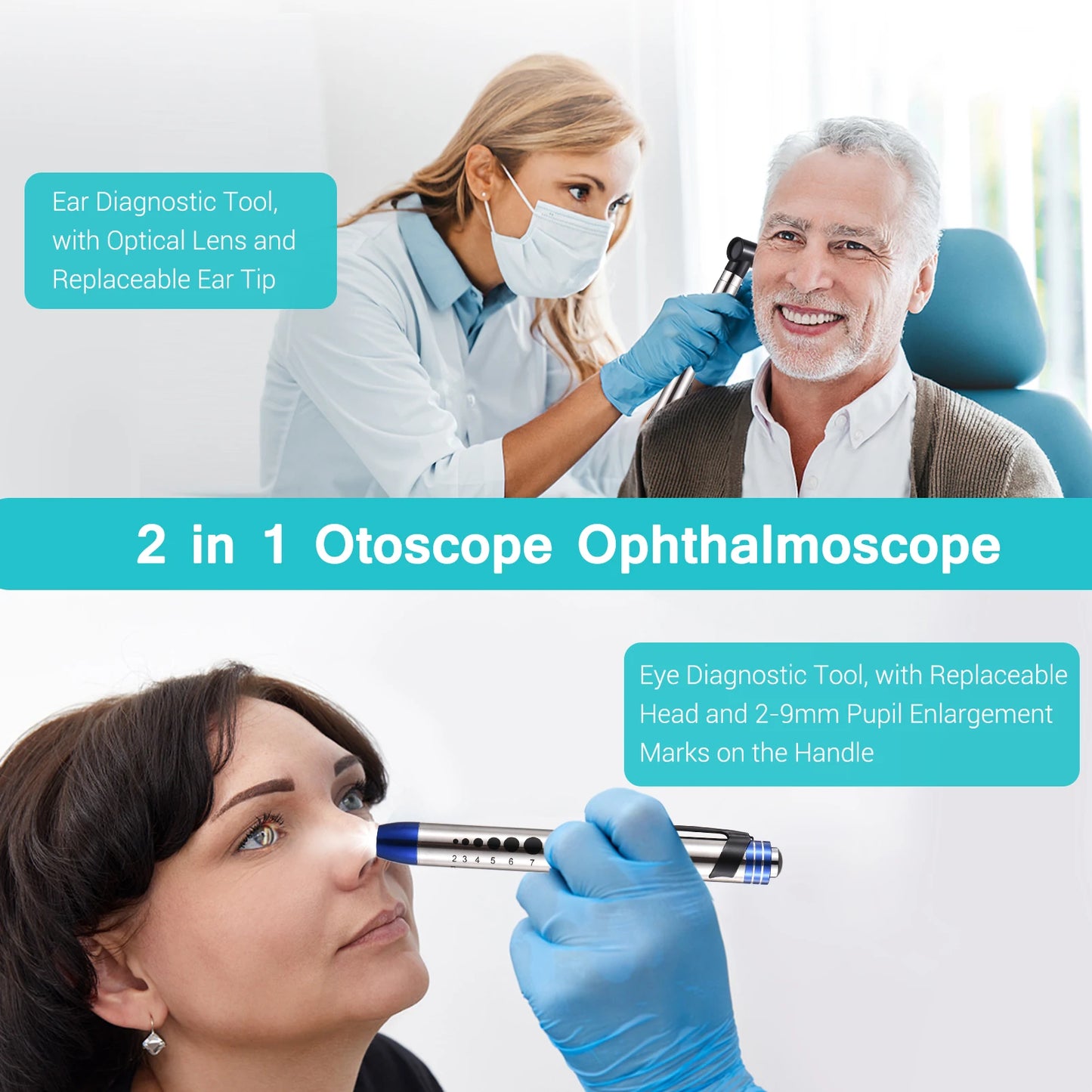 Kit de Diagnostic 2 en 1 – Otoscope et Outil de Diagnostic des Yeux avec Lumière LED et Embouts Remplaçables de 4mm - BLACKBEARD OUTDOOR INDUSTRIES