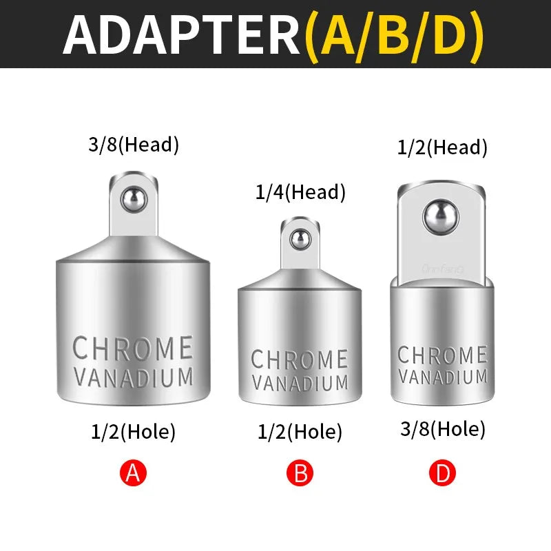 Onnfang Adaptateur Douille Cliquet – 1/2", 3/8", 1/4" CR-V Chrome Vanadium – Outils de Réparation Auto, Vélo, Maison, Garage - BLACKBEARD OUTDOOR INDUSTRIES