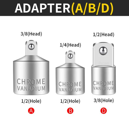 Onnfang Adaptateur Douille Cliquet – 1/2", 3/8", 1/4" CR-V Chrome Vanadium – Outils de Réparation Auto, Vélo, Maison, Garage - BLACKBEARD OUTDOOR INDUSTRIES