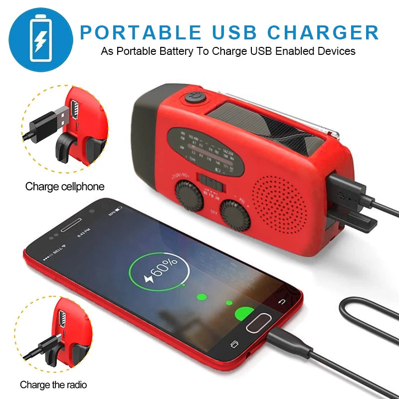 Radio Portable d'Urgence Rechargeable 2000mAh – Radio Solair, Manivelle et USB avec Flashlight, Radio AM/FM/SW, Radio Météo pour Survie, Batterie Rechargeable et Chargeur de Secours - BLACKBEARD OUTDOOR INDUSTRIES