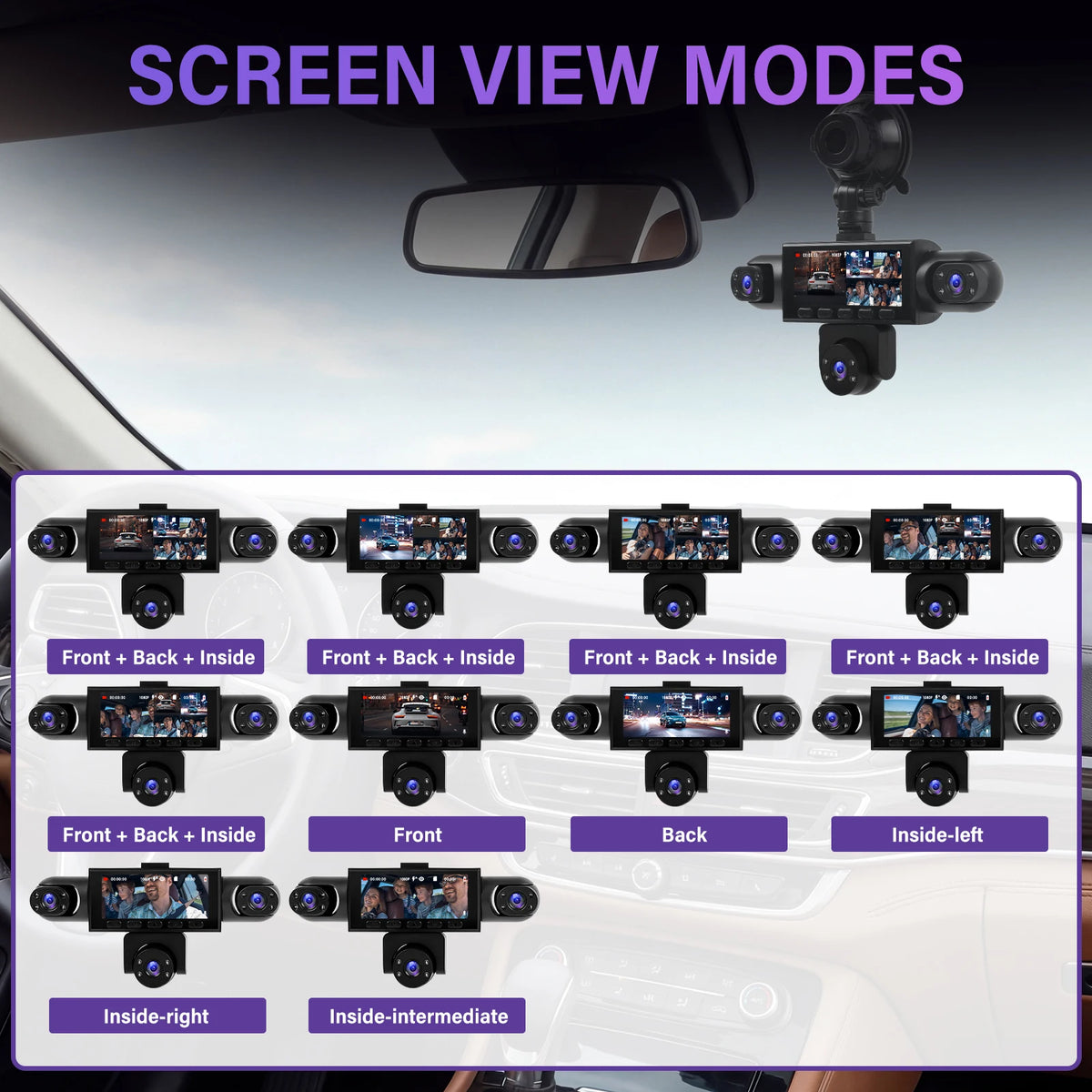Dashcam Podofo 5 caméras 1080P avec écran 3,16 pouces
